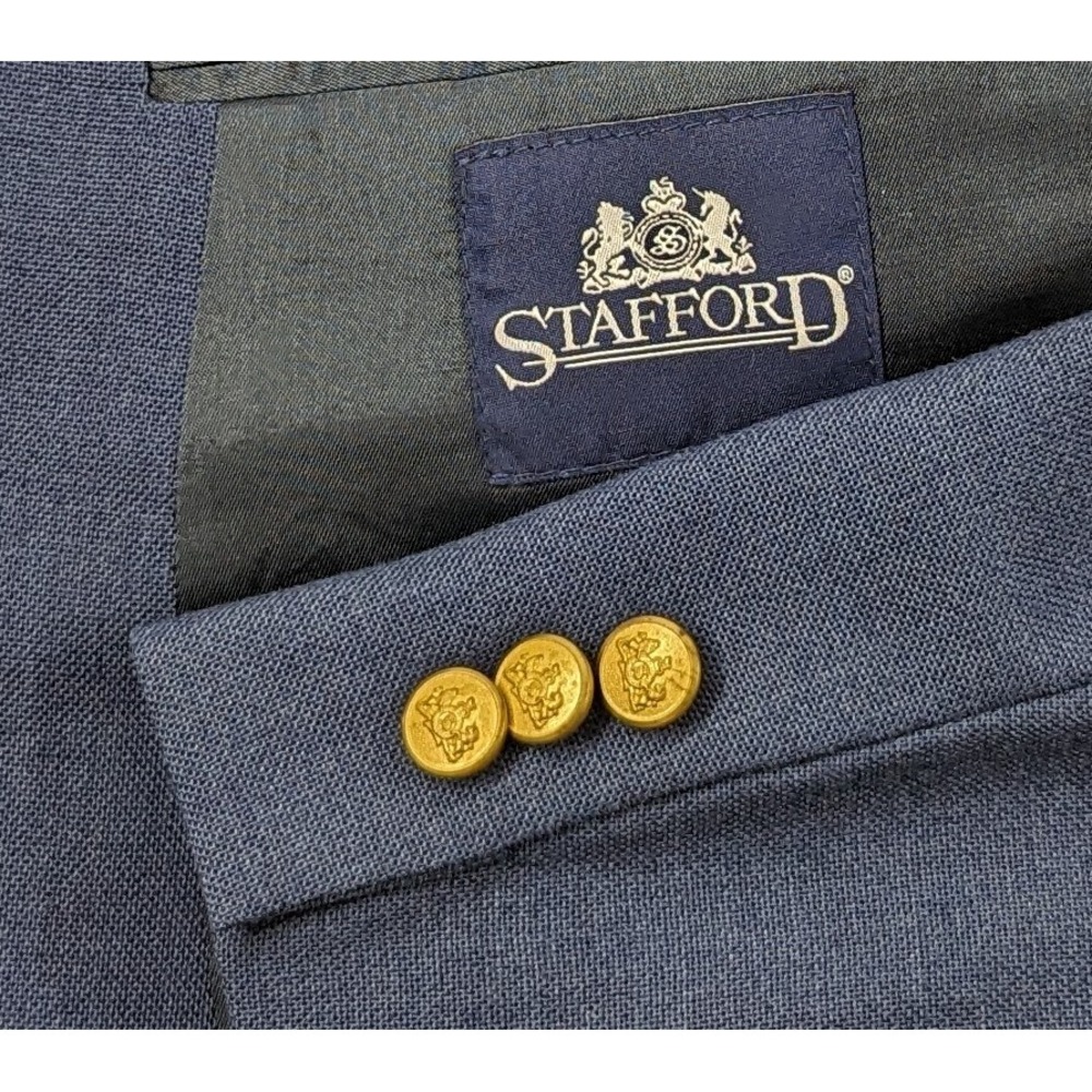 Stafford Blazer Sport Coat Travel Jacket Wool Blend Gold Metal Buttons 46R Blue